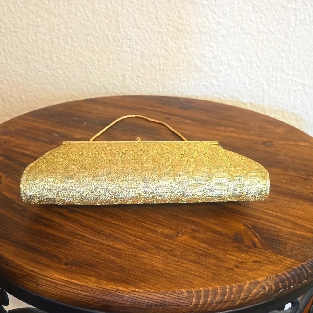 Vintage Gold Metallic Fabric Clutch Short strap Wristlet Retro PARTY Dance